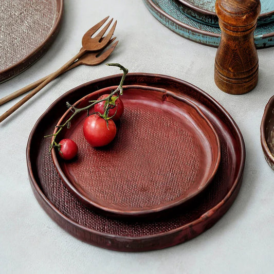 Farmhouse Haven Textured Medium Ceramic Serving Bowl - Wine