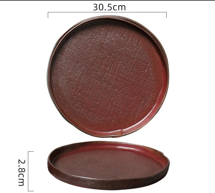 Farmhouse Haven Textured Ceramic Round Serving Platter - Wine/Large