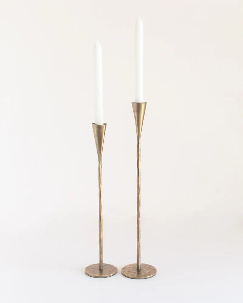Hand-Forged Iron Candle Stands - Set of 2 - Brass