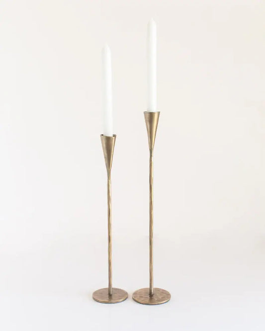 Hand-Forged Iron Candle Stands - Set of 2 - Brass