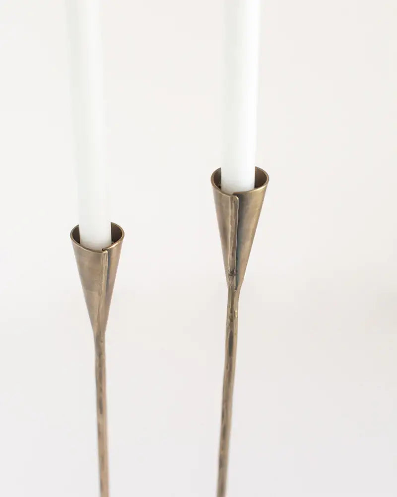 Hand-Forged Iron Candle Stands - Set of 2 - Brass
