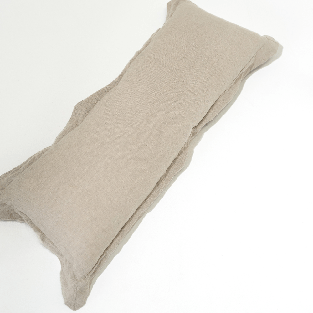 Linen Flange Natural Long Lumbar Cushion 35 x 90cm