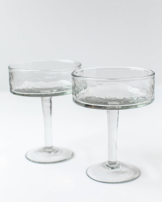 Handblown Hammered Coupe Cocktail Glass - Set of 2 - Clear