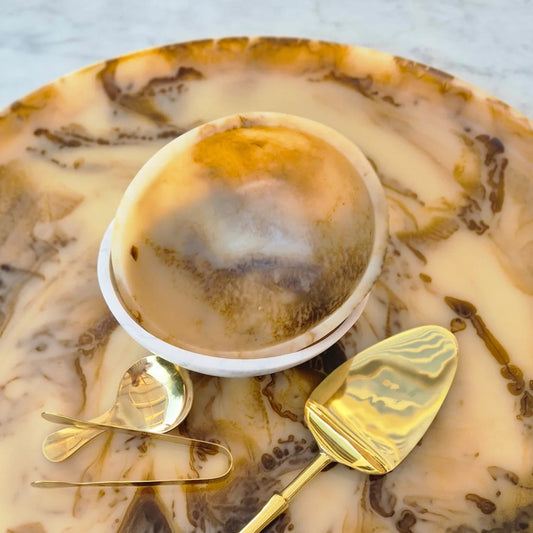 Resin Rimmed Platter XL - Crema (Caramel Swirl)  ** PRE ORDER**