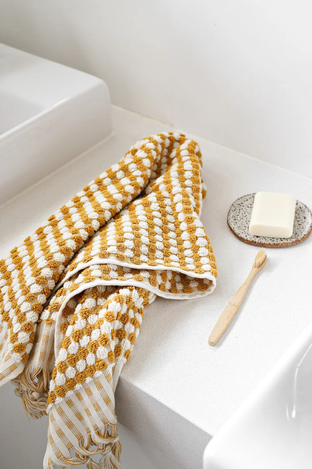 Pompom Turkish Cotton Hand Towel - Mustard