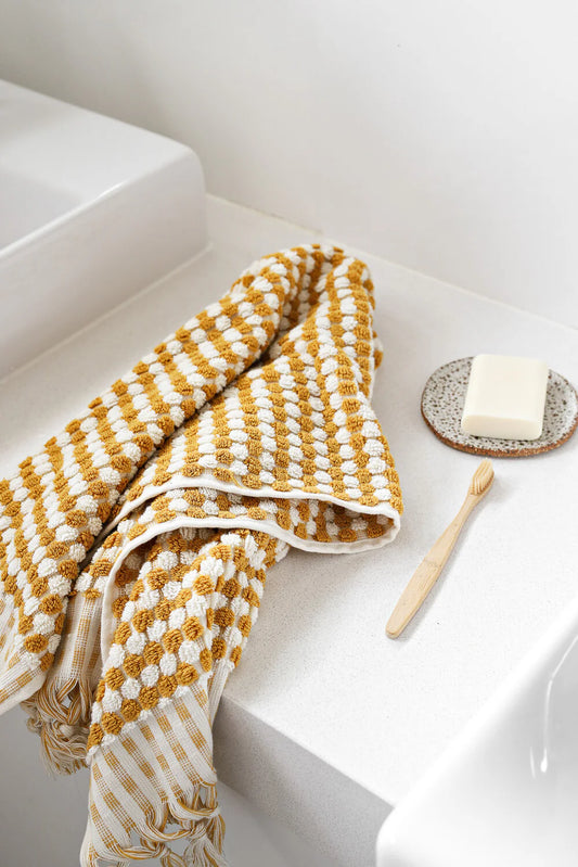 Pompom Turkish Cotton Hand Towel - Mustard