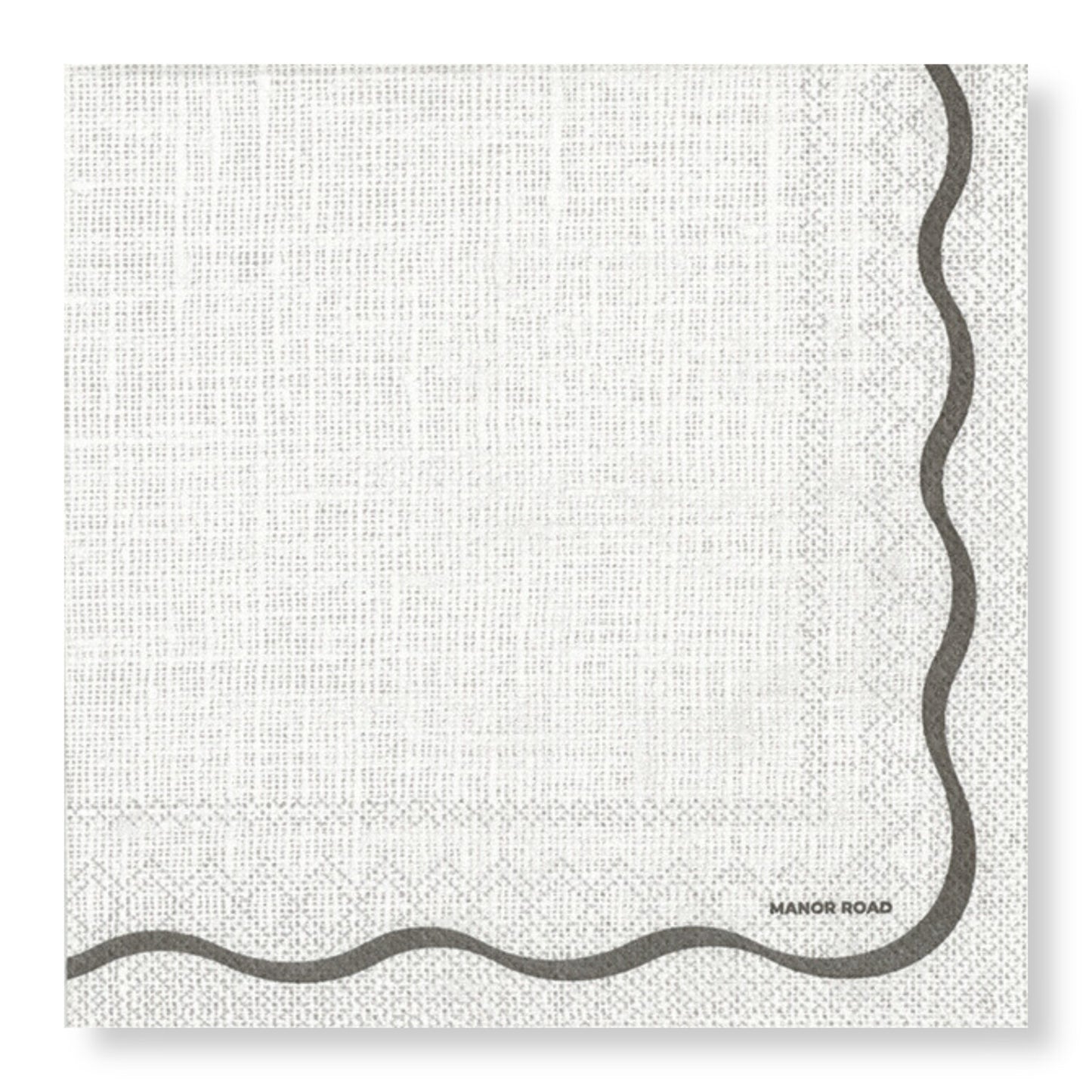 Linen (White & Black Scallop) Napkins - Luncheon