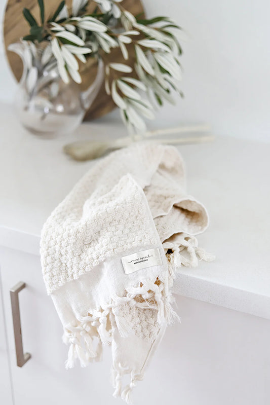Pompom Turkish Cotton Hand Towel - Natural