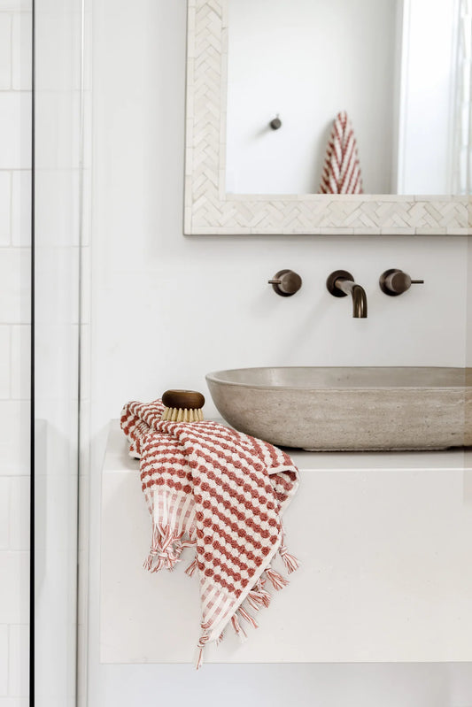 Pompom Turkish Cotton Hand Towel - Rust