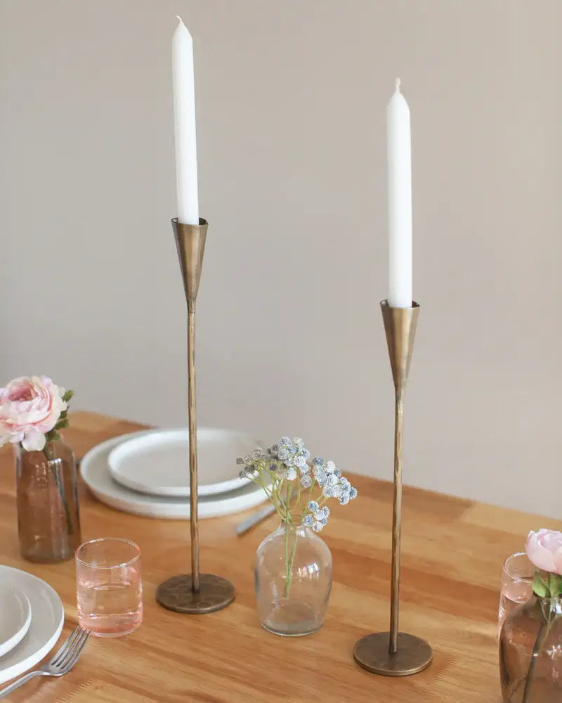 Hand-Forged Iron Candle Stands - Set of 2 - Brass