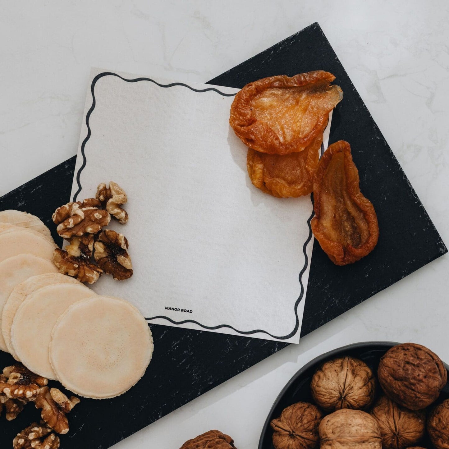 Linen (Scallop White & Black) Cheese Board Presentation Cards