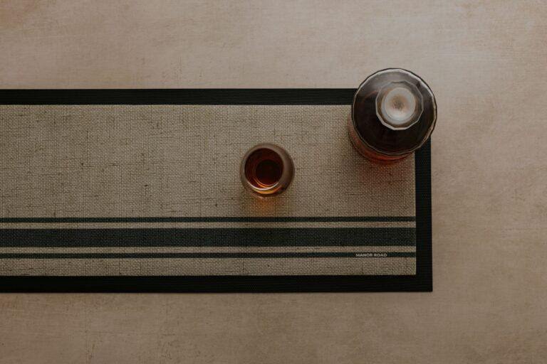 **PRE ORDER** Large Bar Mat – Coffee Stripe Linen