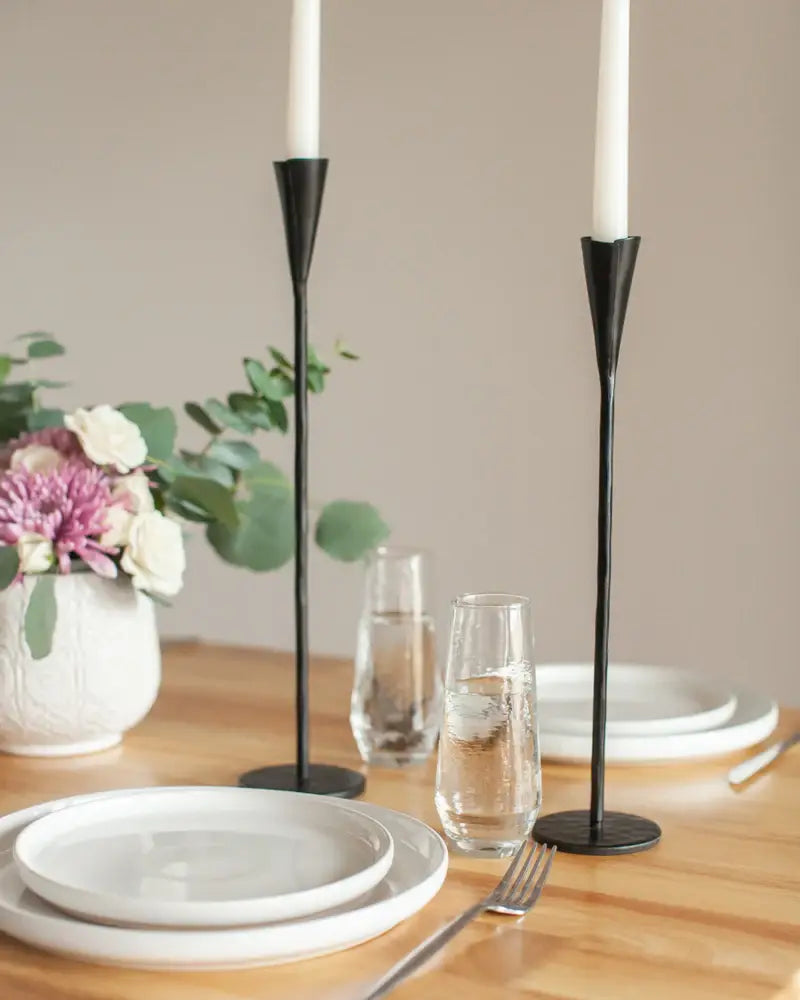 Hand-Forged Iron Candle Stands | Set of 2: Black