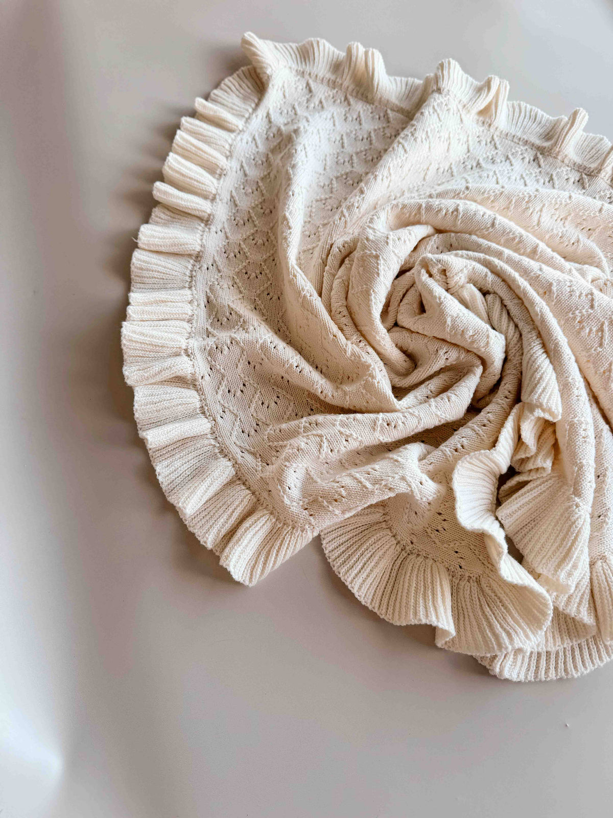 Mila Pointelle Frill Blanket - Snow