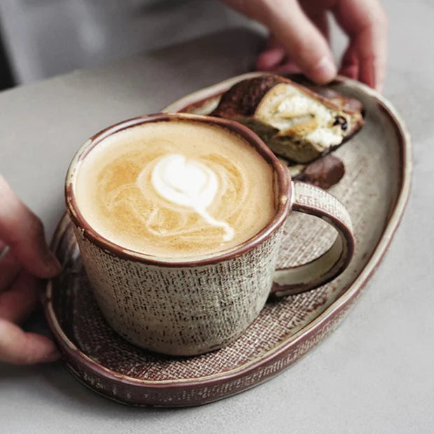 Farmhouse Haven Textured Ceramic Tea Cup and Saucer - Wheat
