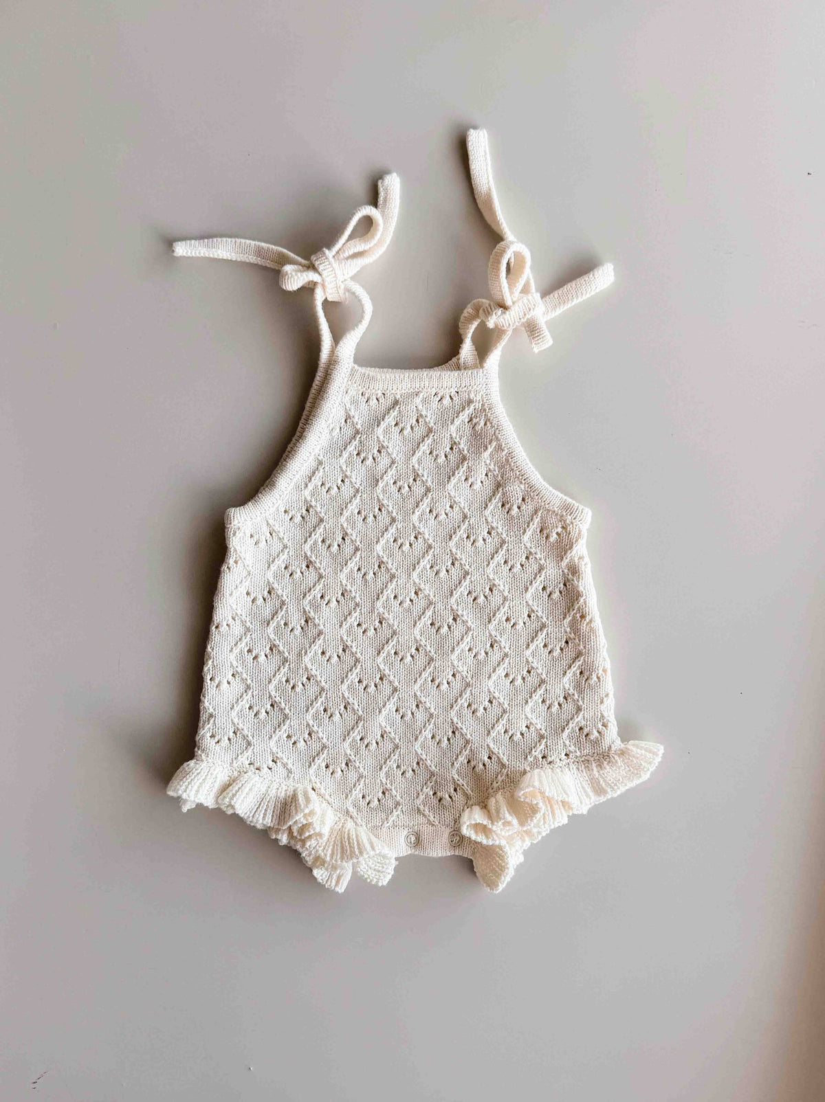 Mila Pointelle Tie Romper - Snow (6-12M)