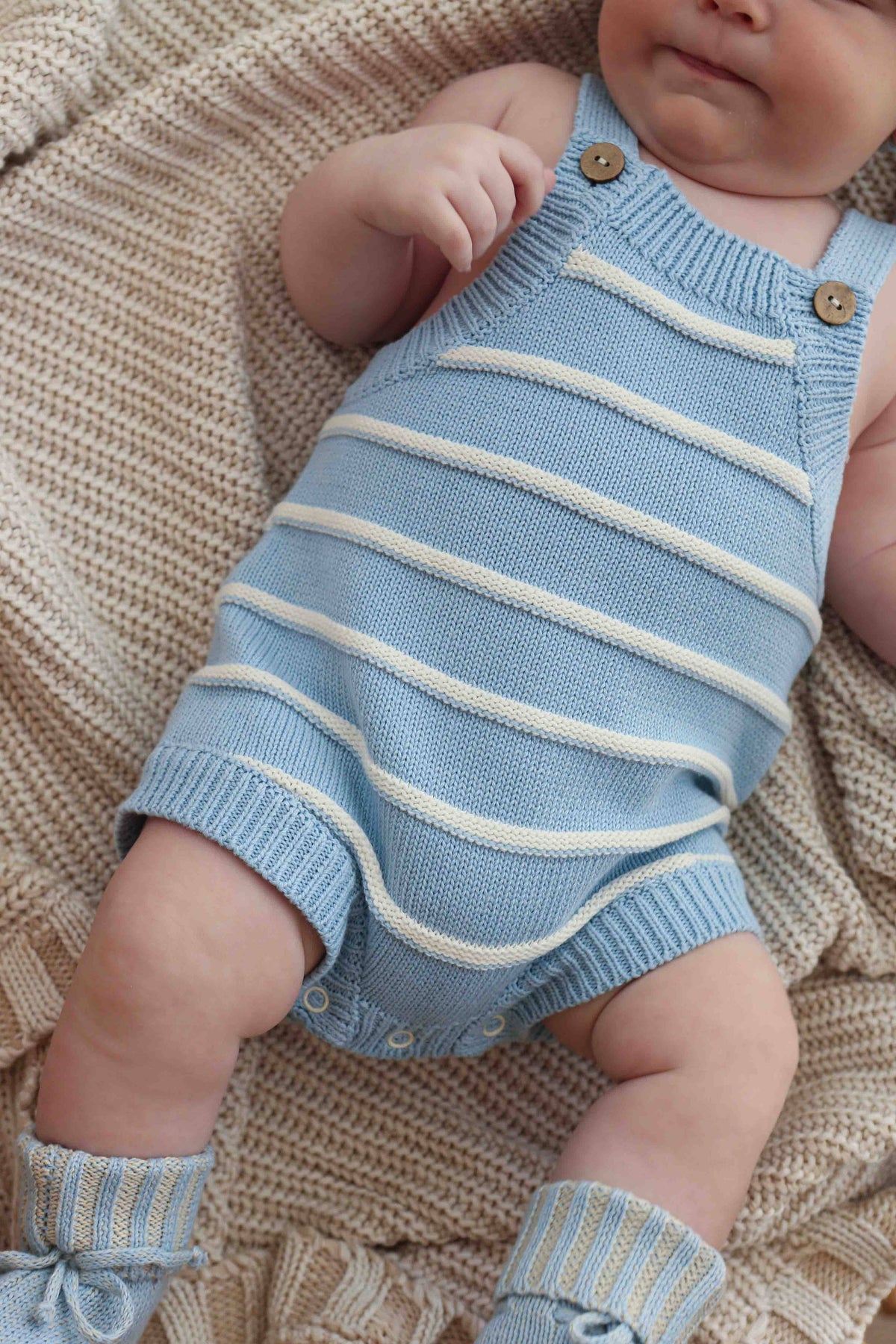 Raised Stripe Button Romper - Arctic (NB)