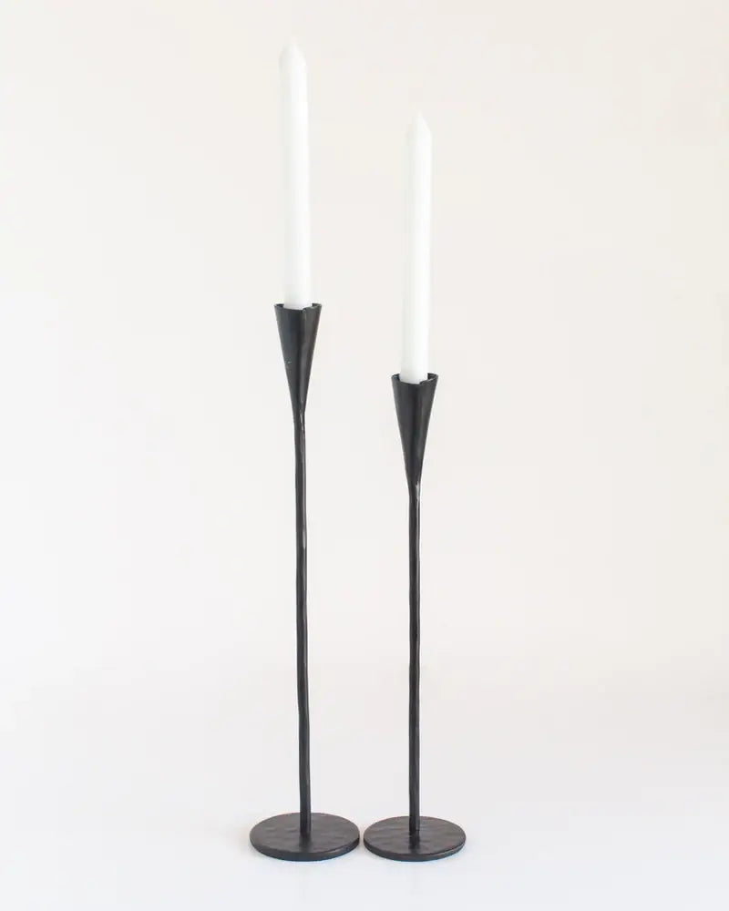 Hand-Forged Iron Candle Stands | Set of 2: Black