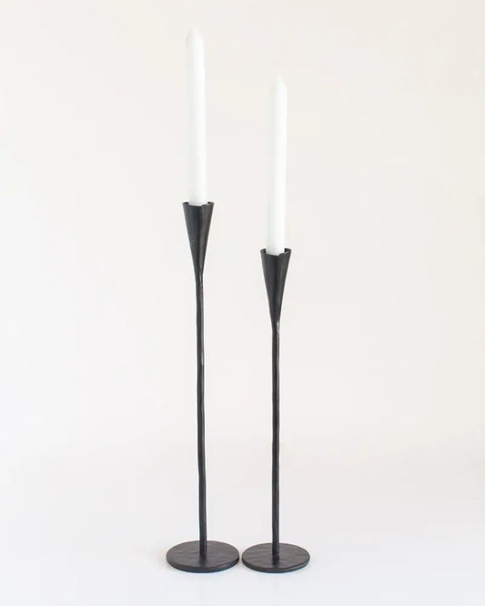 Hand-Forged Iron Candle Stands | Set of 2: Black