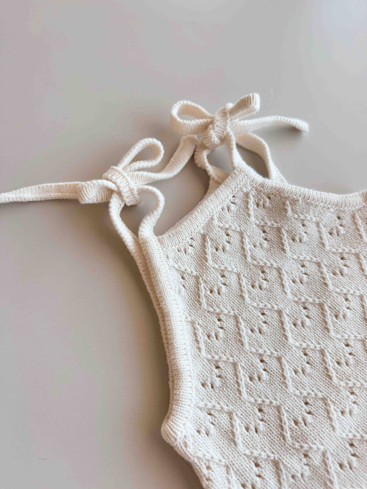 Mila Pointelle Tie Romper - Snow (6-12M)