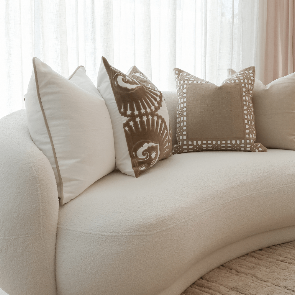 Linen Piped White & Natural Lounge Cushion 55 x 55cm