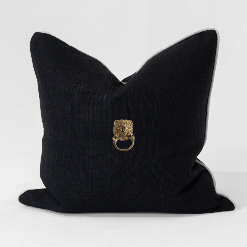 Gold Lion Head Black & Natural Lounge Cushion 55 x 55cm