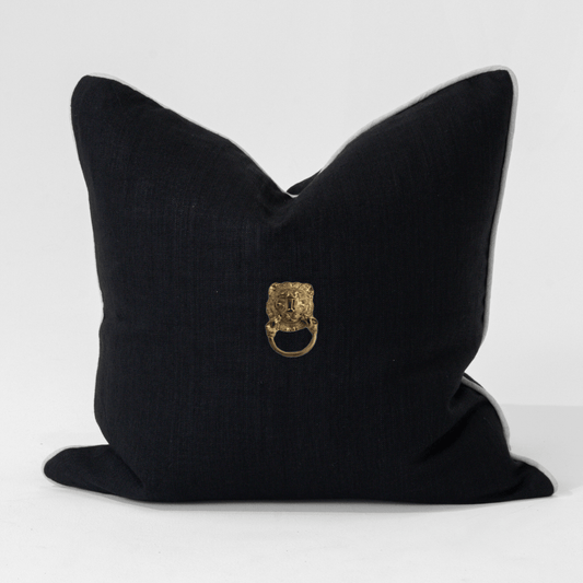 Gold Lion Head Black & Natural Lounge Cushion 55 x 55cm