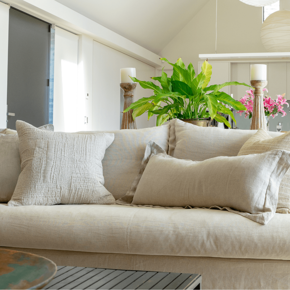 Linen Flange Natural Long Lumbar Cushion 35 x 90cm