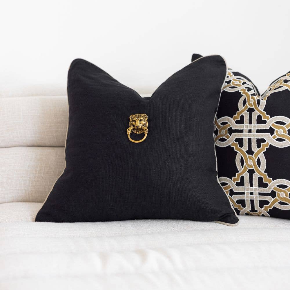 Gold Lion Head Black & Natural Lounge Cushion 55 x 55cm