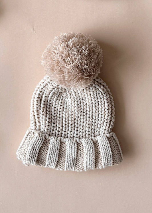 Chunky Cotton Beanie - Oat (0-3M)