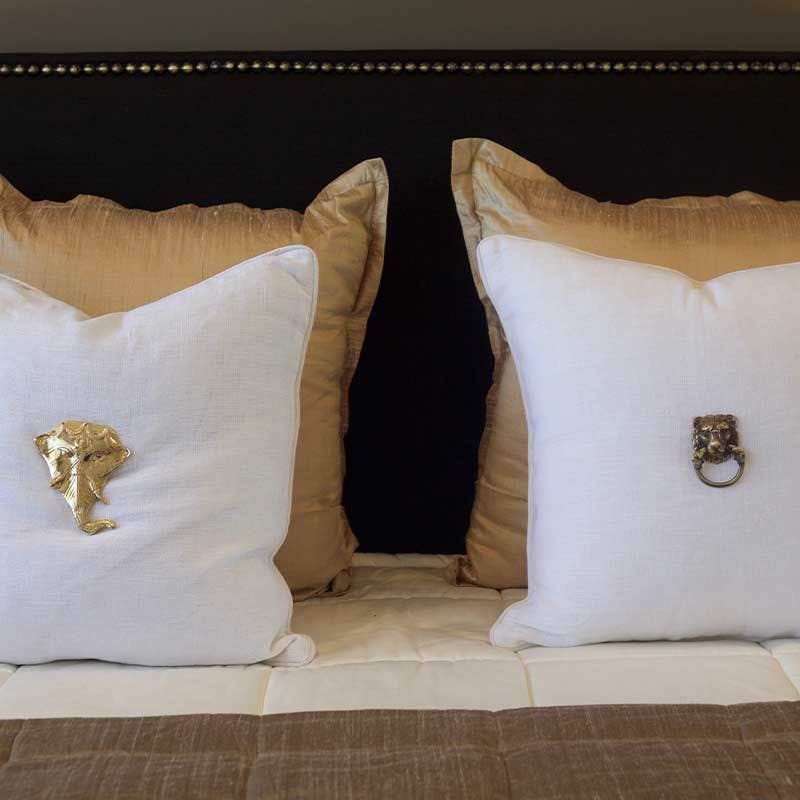 Gold Lion Head White & Natural Lounge Cushion 55 x 55cm