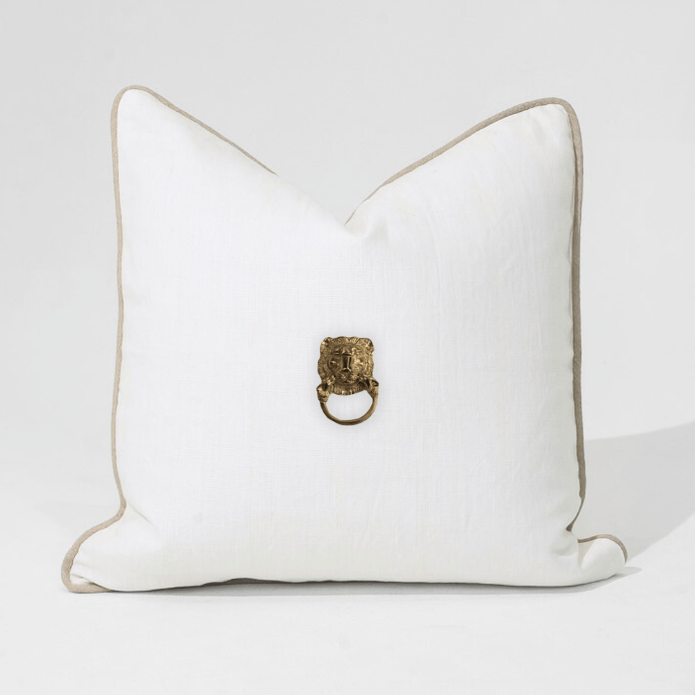 Gold Lion Head White & Natural Lounge Cushion 55 x 55cm