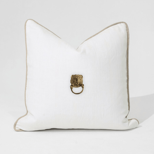 Gold Lion Head White & Natural Lounge Cushion 55 x 55cm