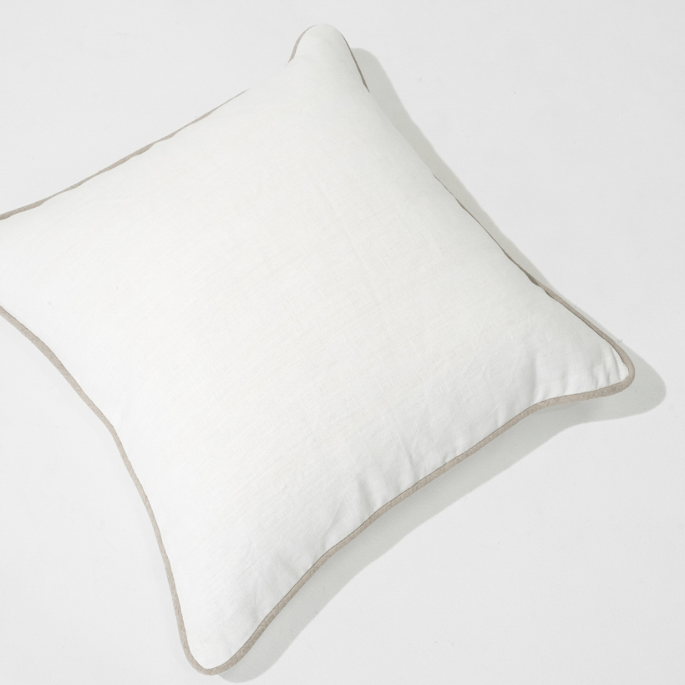 Linen Piped White & Natural Lounge Cushion 55 x 55cm