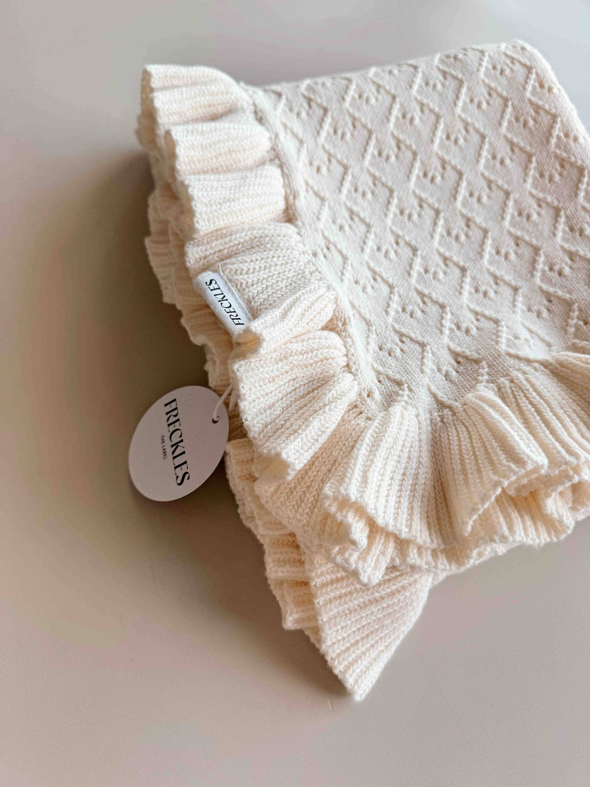 Mila Pointelle Frill Blanket - Snow