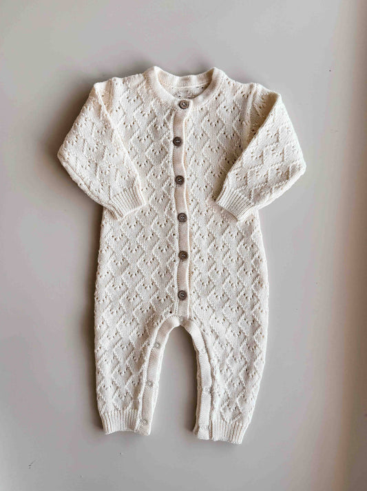 Mila Pointelle Full Romper - Snow (NB)