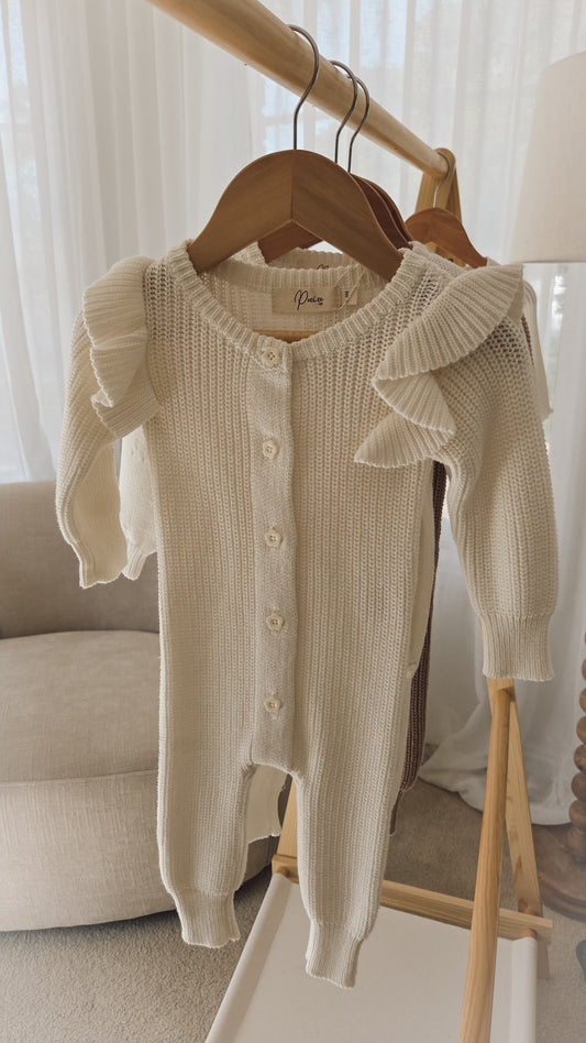 Long Flutter Ribbed Romper - Milk (0-3M) - NWP Registry