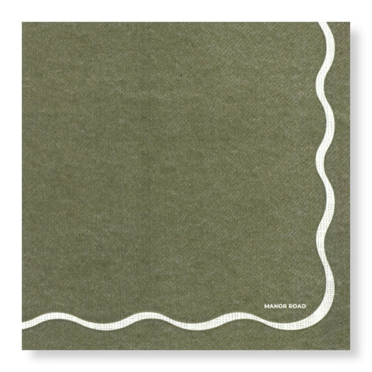 Linen (Olive & White Scallop) Napkins - Luncheon
