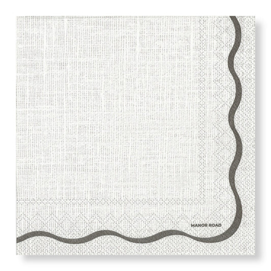 Linen (White & Black Scallop) Napkins - Cocktail