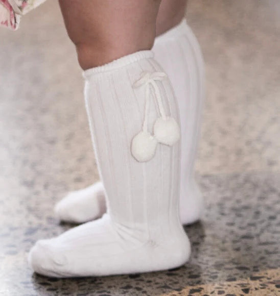 Pom Pom Socks - White (12-24M)