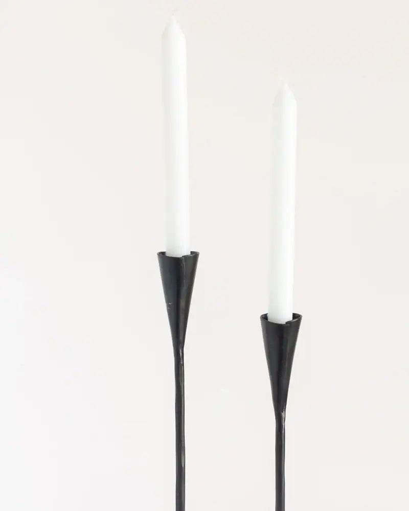 Hand-Forged Iron Candle Stands | Set of 2: Black