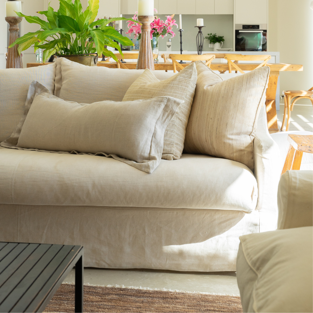 Linen Flange Natural Long Lumbar Cushion 35 x 90cm