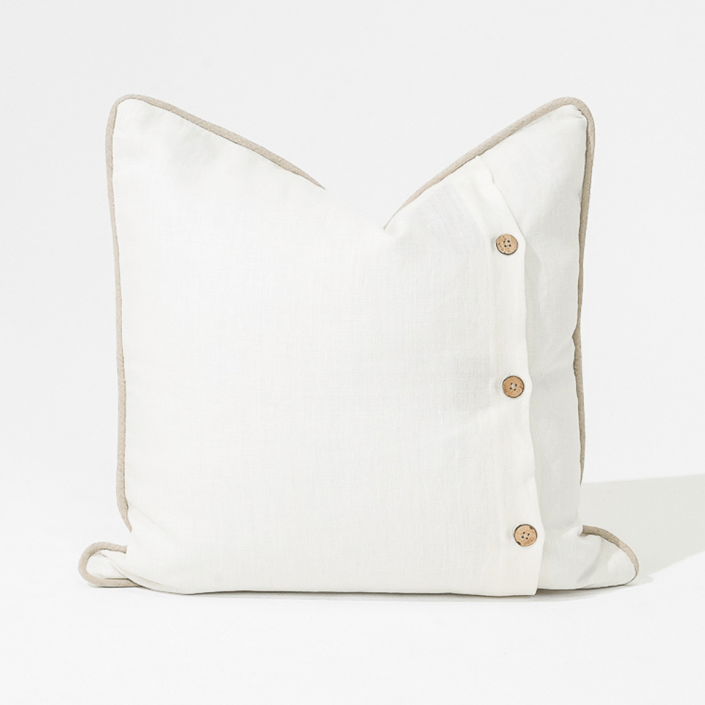 Linen Piped White & Natural Lounge Cushion 55 x 55cm