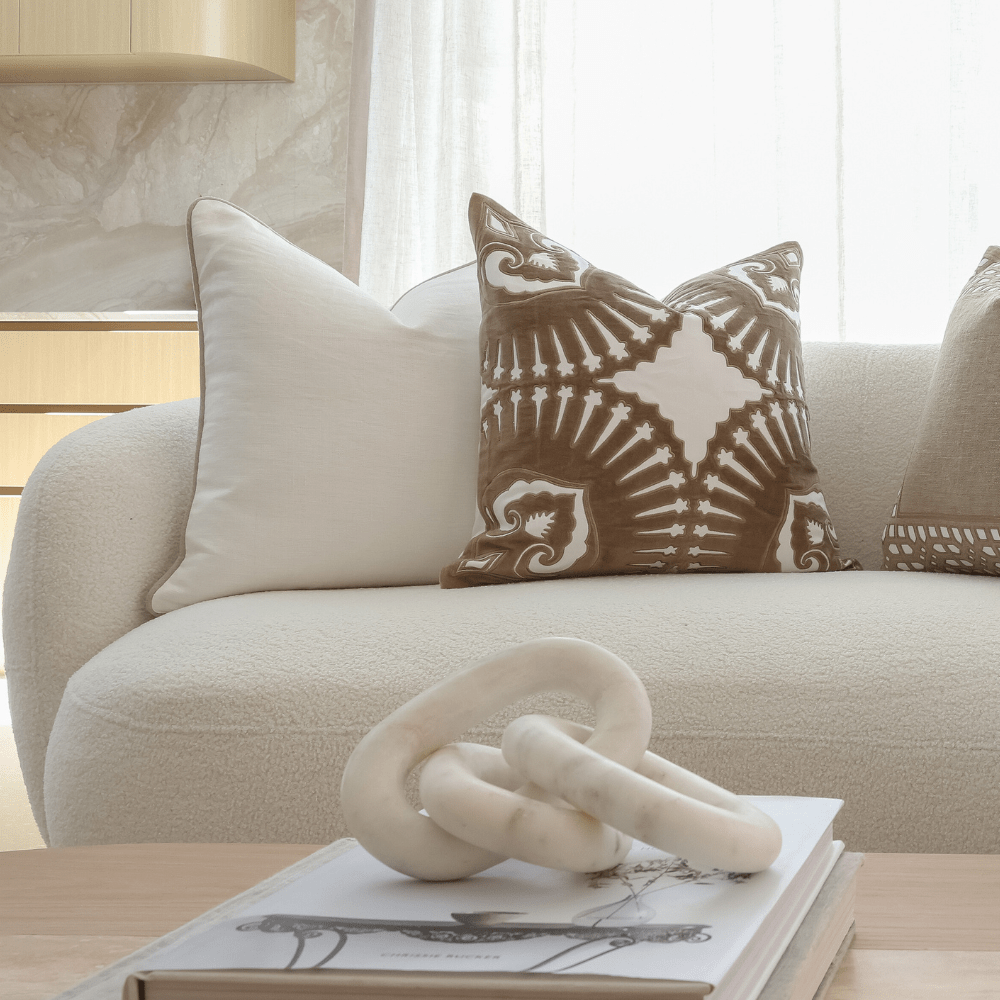 Linen Piped White & Natural Lounge Cushion 55 x 55cm