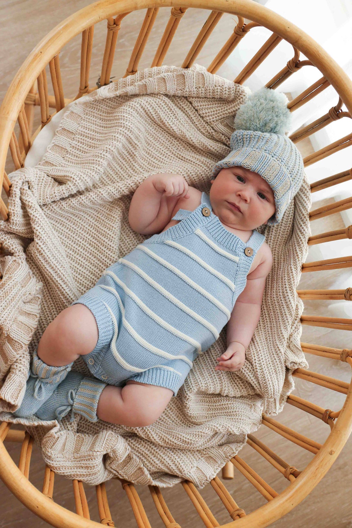 Raised Stripe Button Romper - Arctic (NB)