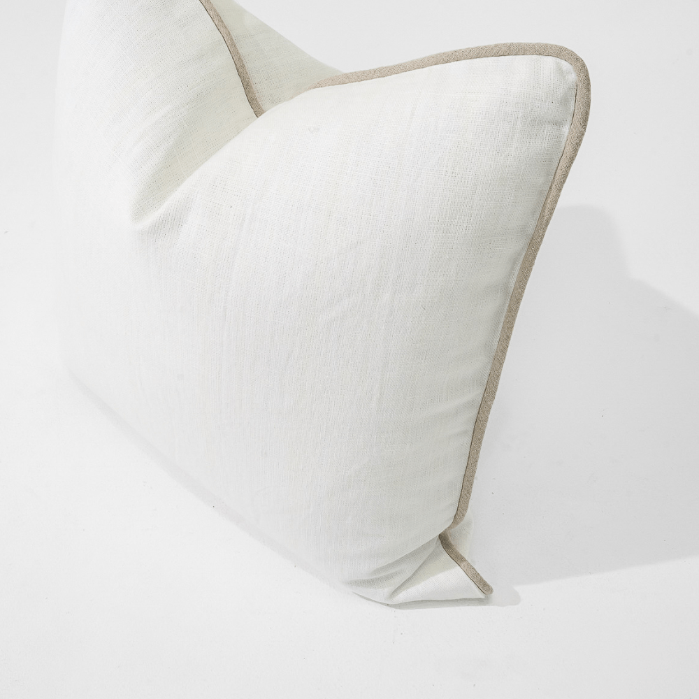 Linen Piped White & Natural Lounge Cushion 55 x 55cm