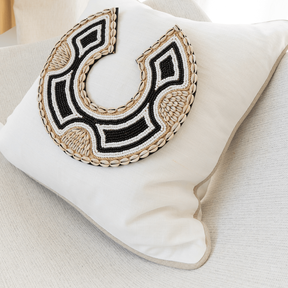 Linen Piped White & Natural Lounge Cushion 55 x 55cm