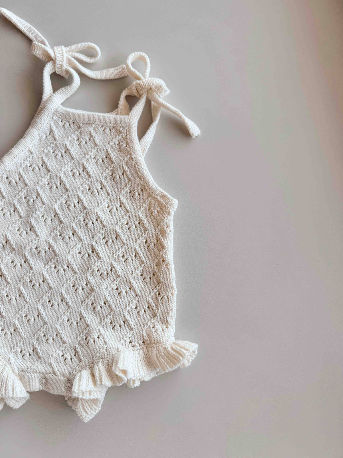 Mila Pointelle Tie Romper - Snow (6-12M)
