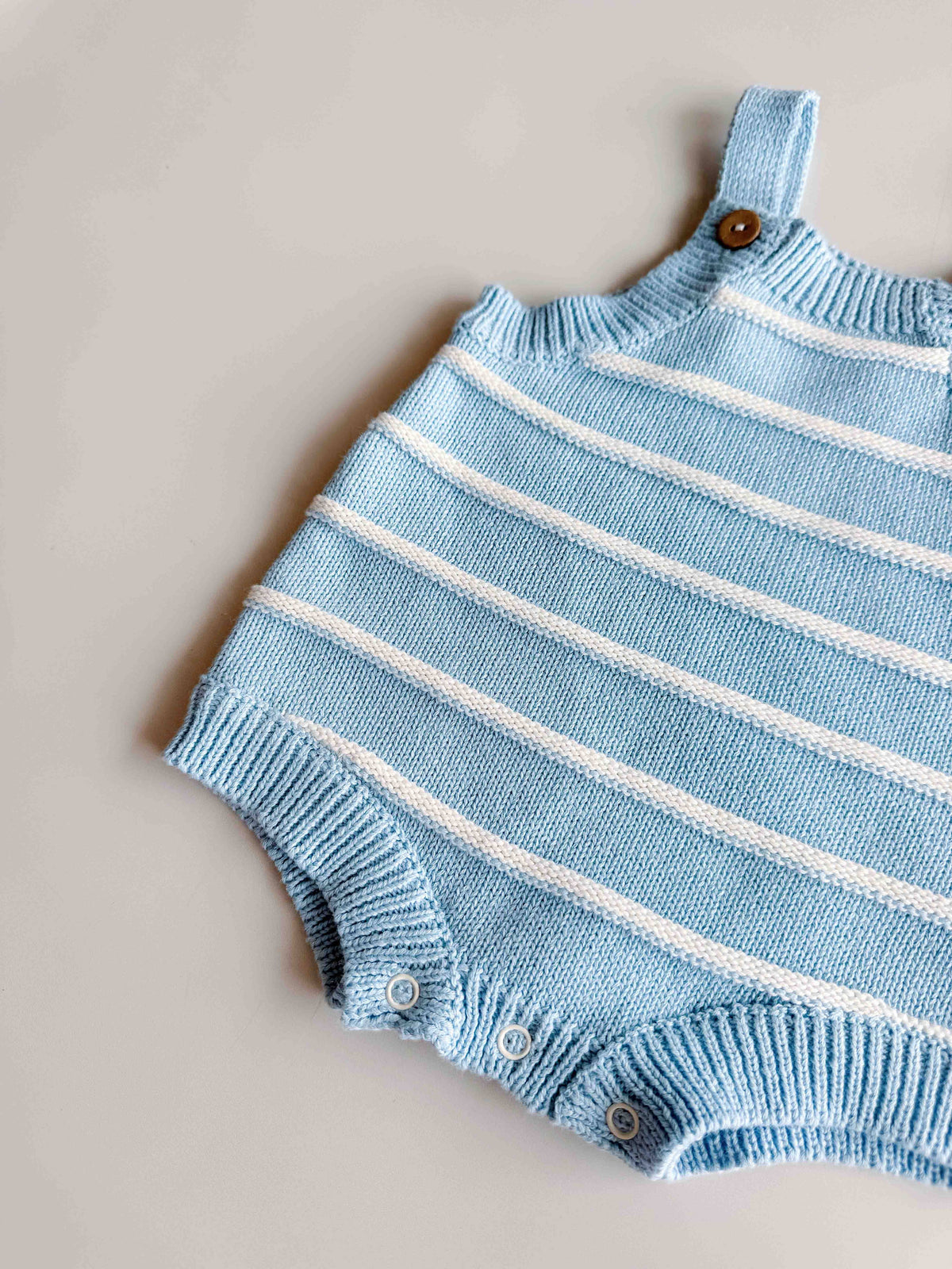 Raised Stripe Button Romper - Arctic (NB)