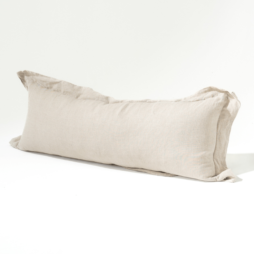 Linen Flange Natural Long Lumbar Cushion 35 x 90cm